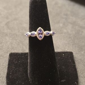 .925 Sterling Silver Ring. Lab Grown Blue Stones. Size 6